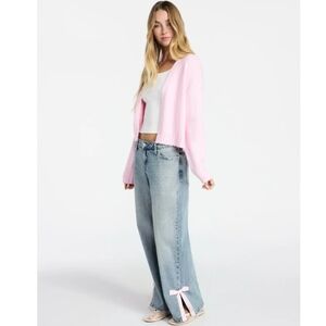 No Boundaries Baggy Wide-Leg Bow  Light Stone Wash Denim Women's Size 4 Jeans